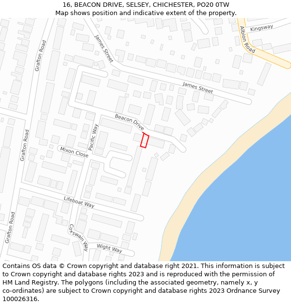 16, BEACON DRIVE, SELSEY, CHICHESTER, PO20 0TW: Location map and indicative extent of plot