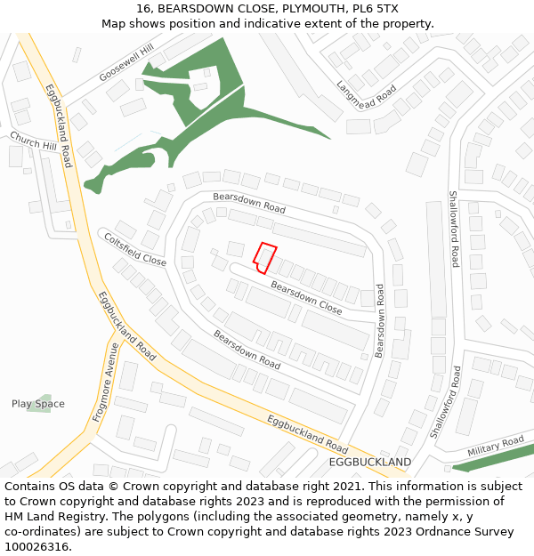 16, BEARSDOWN CLOSE, PLYMOUTH, PL6 5TX: Location map and indicative extent of plot
