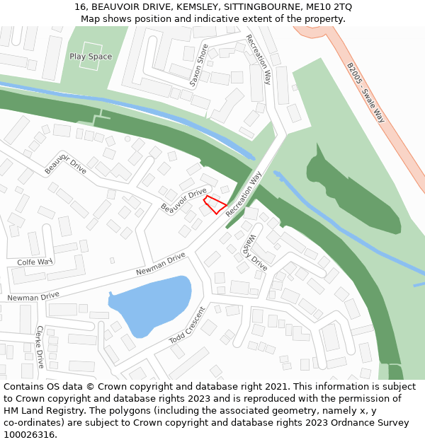 16, BEAUVOIR DRIVE, KEMSLEY, SITTINGBOURNE, ME10 2TQ: Location map and indicative extent of plot