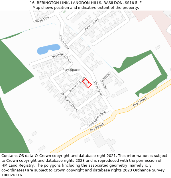 16, BEBINGTON LINK, LANGDON HILLS, BASILDON, SS16 5LE: Location map and indicative extent of plot