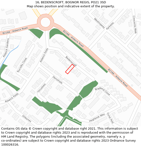 16, BEDENSCROFT, BOGNOR REGIS, PO21 3SD: Location map and indicative extent of plot