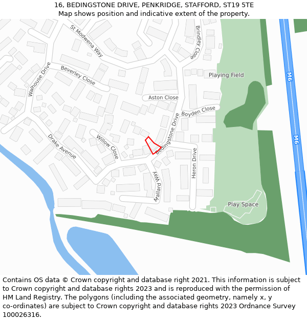16, BEDINGSTONE DRIVE, PENKRIDGE, STAFFORD, ST19 5TE: Location map and indicative extent of plot