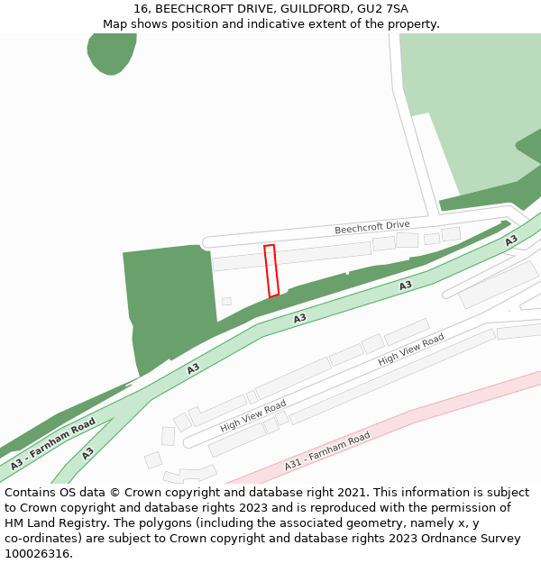 16, BEECHCROFT DRIVE, GUILDFORD, GU2 7SA: Location map and indicative extent of plot