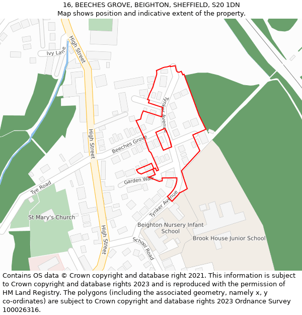16, BEECHES GROVE, BEIGHTON, SHEFFIELD, S20 1DN: Location map and indicative extent of plot