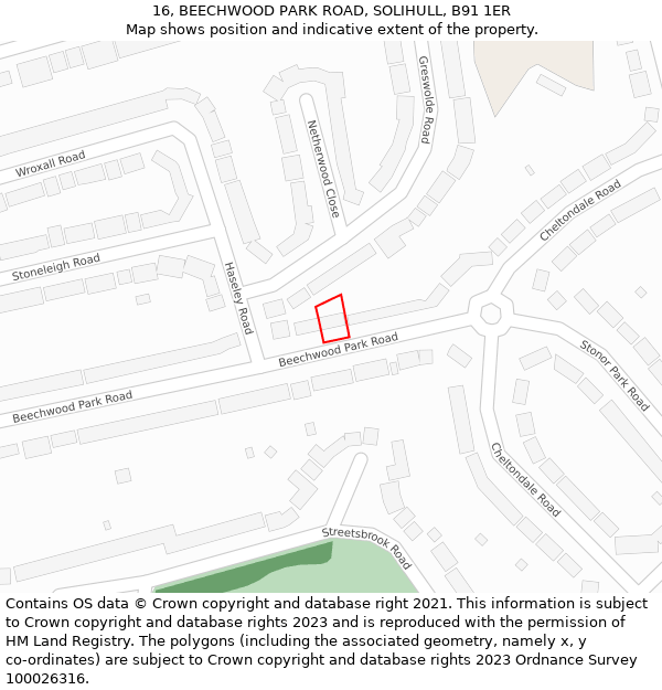 16, BEECHWOOD PARK ROAD, SOLIHULL, B91 1ER: Location map and indicative extent of plot
