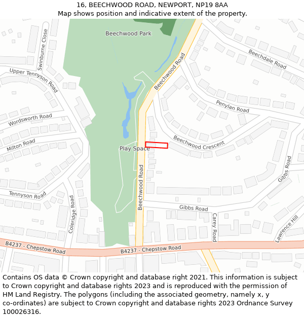 16, BEECHWOOD ROAD, NEWPORT, NP19 8AA: Location map and indicative extent of plot