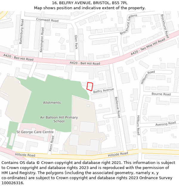 16, BELFRY AVENUE, BRISTOL, BS5 7PL: Location map and indicative extent of plot