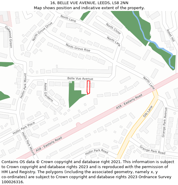 16, BELLE VUE AVENUE, LEEDS, LS8 2NN: Location map and indicative extent of plot