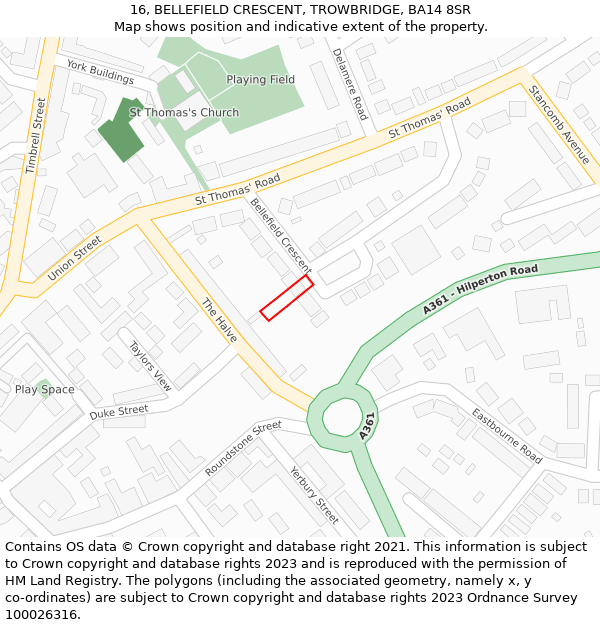 16, BELLEFIELD CRESCENT, TROWBRIDGE, BA14 8SR: Location map and indicative extent of plot