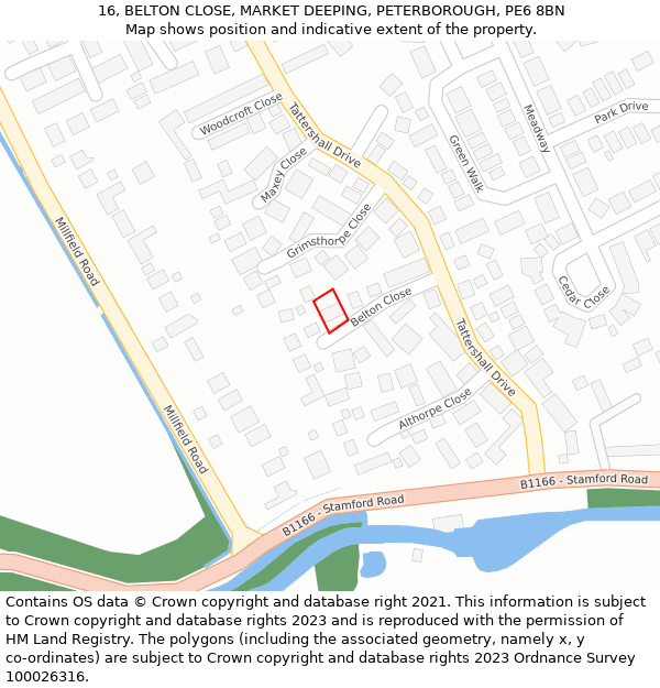 16, BELTON CLOSE, MARKET DEEPING, PETERBOROUGH, PE6 8BN: Location map and indicative extent of plot