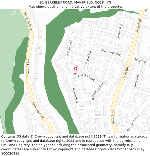 16, BERKELEY ROAD, MANSFIELD, NG18 4YG: Location map and indicative extent of plot