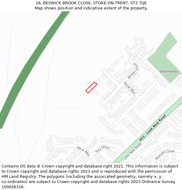 16, BESWICK BROOK CLOSE, STOKE-ON-TRENT, ST2 7QE: Location map and indicative extent of plot