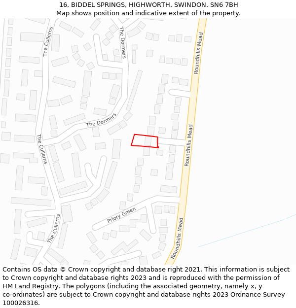 16, BIDDEL SPRINGS, HIGHWORTH, SWINDON, SN6 7BH: Location map and indicative extent of plot