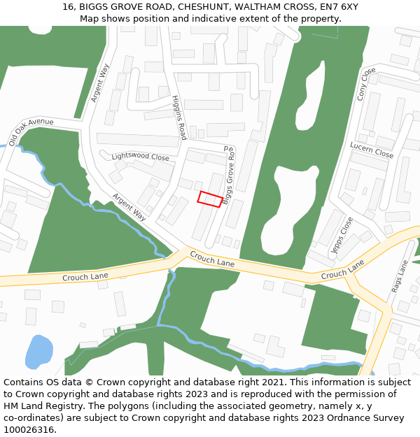 16, BIGGS GROVE ROAD, CHESHUNT, WALTHAM CROSS, EN7 6XY: Location map and indicative extent of plot