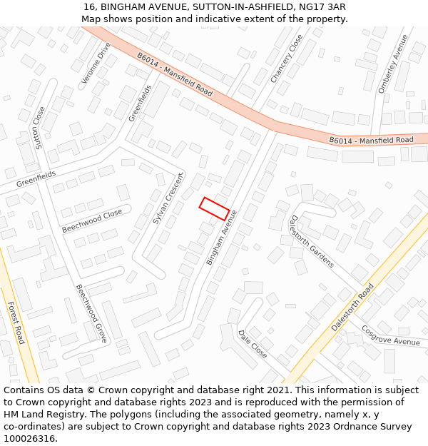 16, BINGHAM AVENUE, SUTTON-IN-ASHFIELD, NG17 3AR: Location map and indicative extent of plot