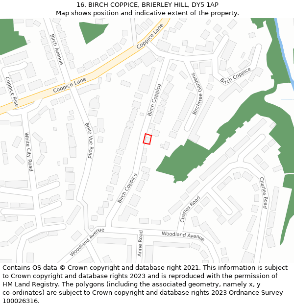 16, BIRCH COPPICE, BRIERLEY HILL, DY5 1AP: Location map and indicative extent of plot