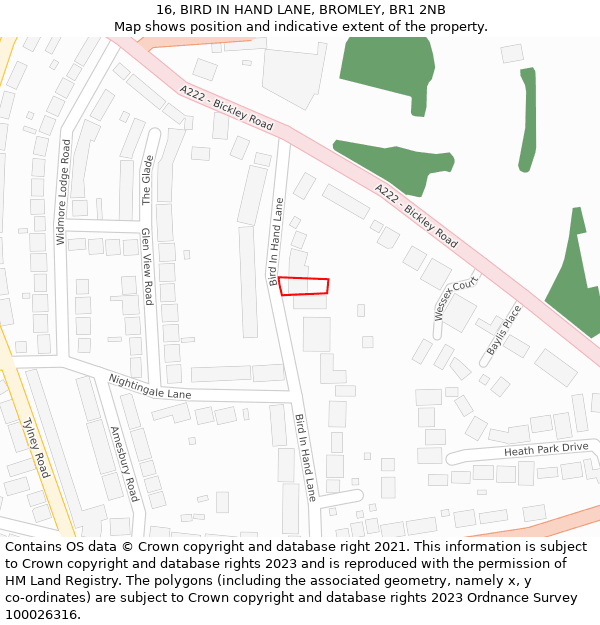 16, BIRD IN HAND LANE, BROMLEY, BR1 2NB: Location map and indicative extent of plot