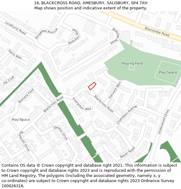 16, BLACKCROSS ROAD, AMESBURY, SALISBURY, SP4 7XH: Location map and indicative extent of plot