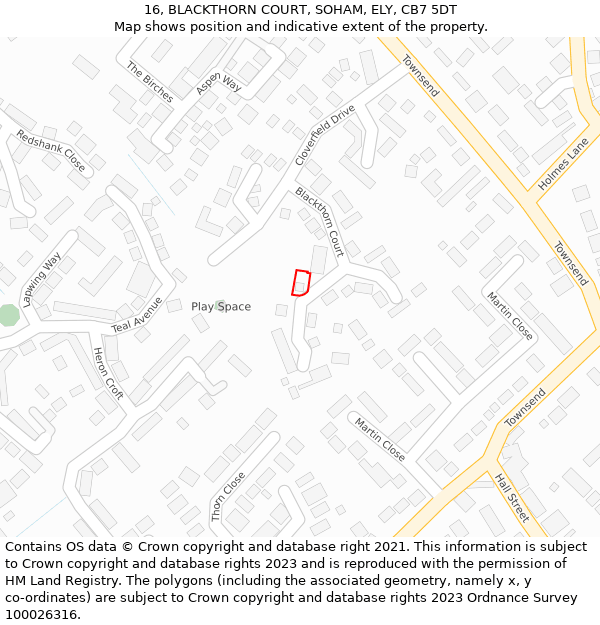 16, BLACKTHORN COURT, SOHAM, ELY, CB7 5DT: Location map and indicative extent of plot