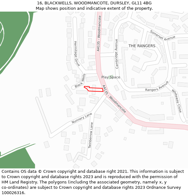 16, BLACKWELLS, WOODMANCOTE, DURSLEY, GL11 4BG: Location map and indicative extent of plot