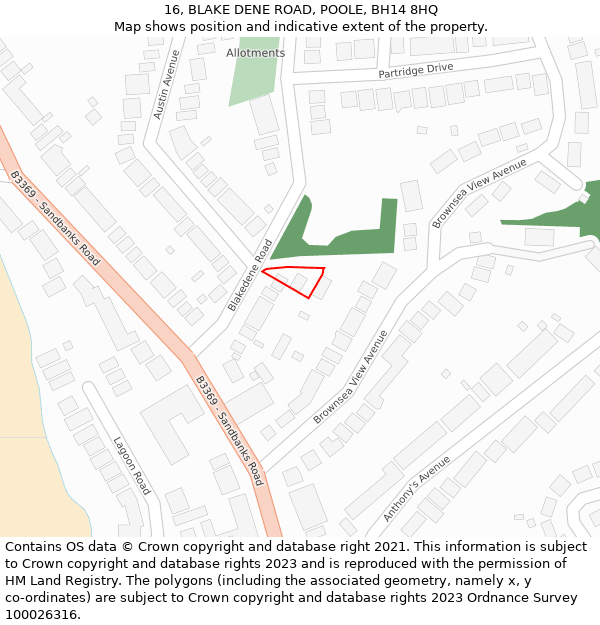 16, BLAKE DENE ROAD, POOLE, BH14 8HQ: Location map and indicative extent of plot