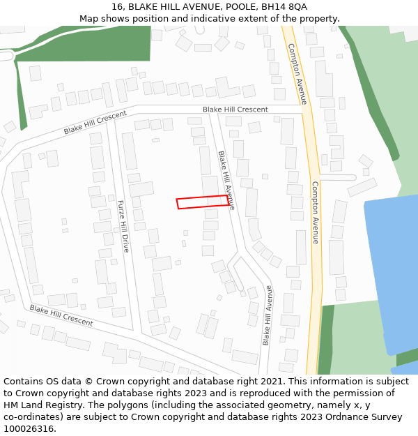 16, BLAKE HILL AVENUE, POOLE, BH14 8QA: Location map and indicative extent of plot