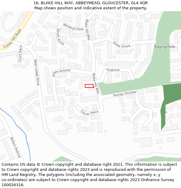 16, BLAKE HILL WAY, ABBEYMEAD, GLOUCESTER, GL4 4QR: Location map and indicative extent of plot