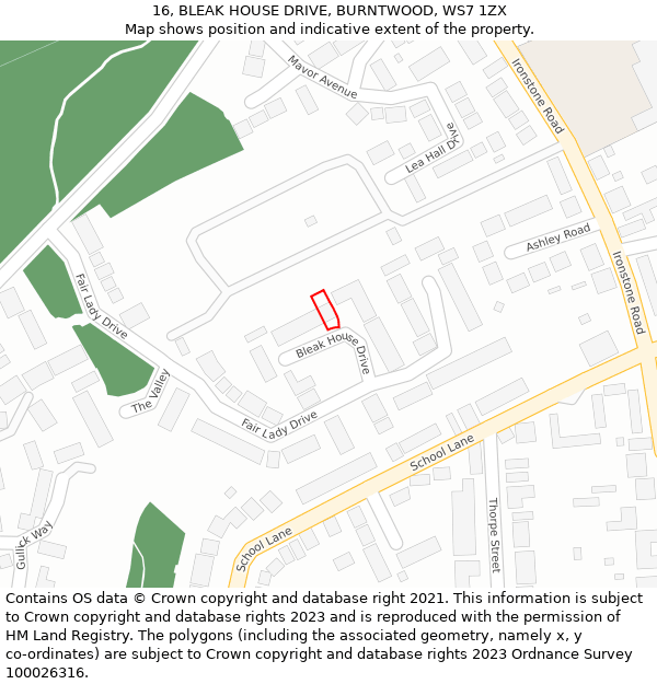 16, BLEAK HOUSE DRIVE, BURNTWOOD, WS7 1ZX: Location map and indicative extent of plot