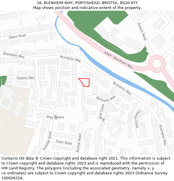 16, BLENHEIM WAY, PORTISHEAD, BRISTOL, BS20 6YY: Location map and indicative extent of plot