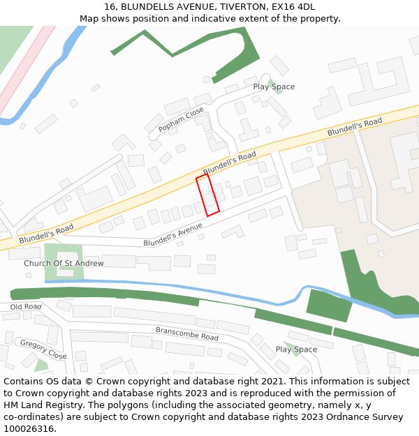 16, BLUNDELLS AVENUE, TIVERTON, EX16 4DL: Location map and indicative extent of plot