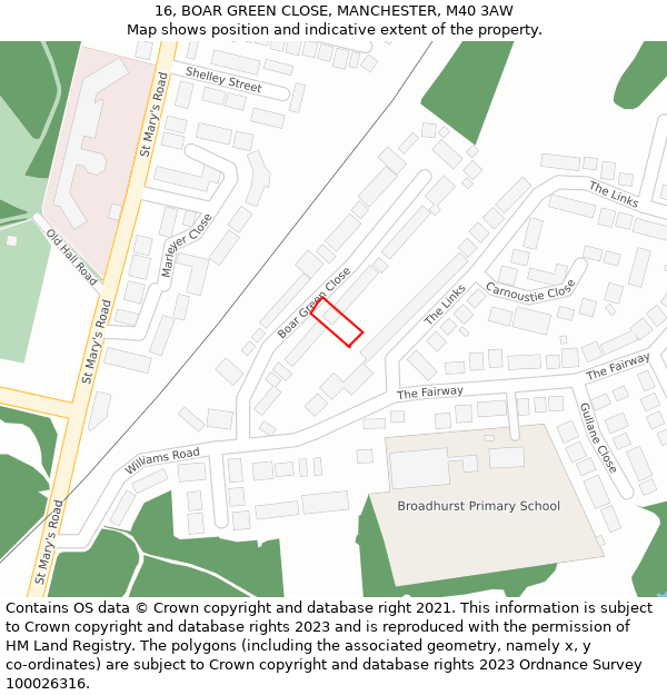 16, BOAR GREEN CLOSE, MANCHESTER, M40 3AW: Location map and indicative extent of plot
