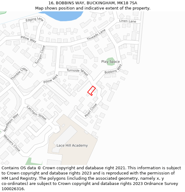 16, BOBBINS WAY, BUCKINGHAM, MK18 7SA: Location map and indicative extent of plot