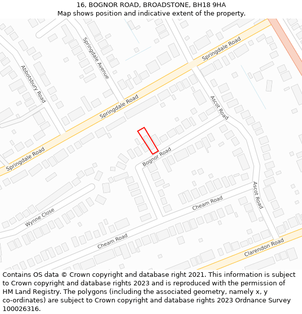 16, BOGNOR ROAD, BROADSTONE, BH18 9HA: Location map and indicative extent of plot