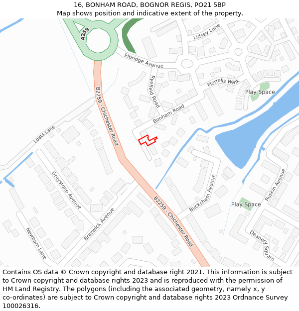 16, BONHAM ROAD, BOGNOR REGIS, PO21 5BP: Location map and indicative extent of plot