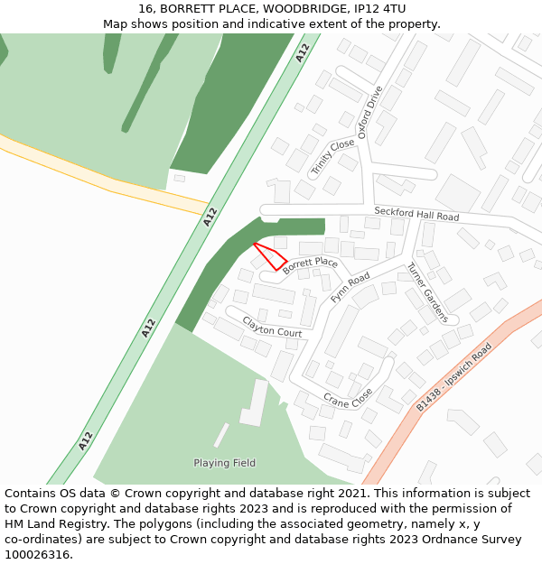 16, BORRETT PLACE, WOODBRIDGE, IP12 4TU: Location map and indicative extent of plot