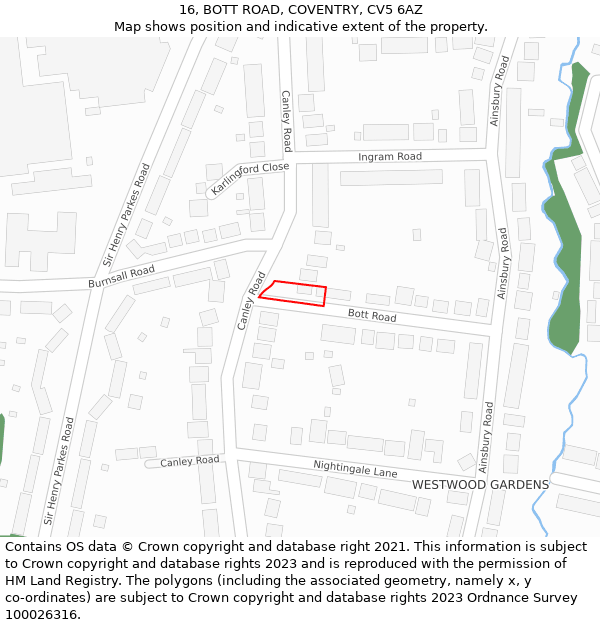 16, BOTT ROAD, COVENTRY, CV5 6AZ: Location map and indicative extent of plot