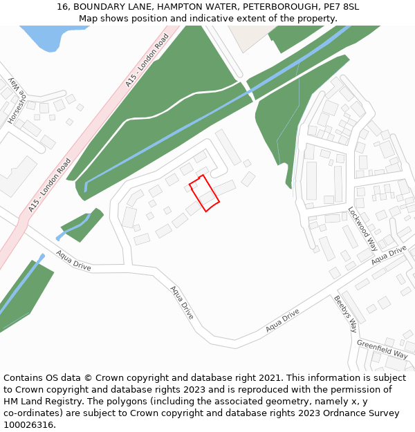 16, BOUNDARY LANE, HAMPTON WATER, PETERBOROUGH, PE7 8SL: Location map and indicative extent of plot