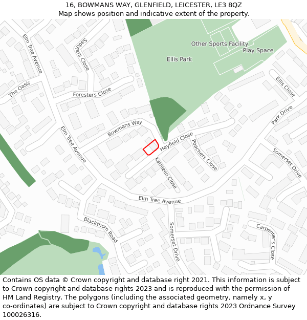 16, BOWMANS WAY, GLENFIELD, LEICESTER, LE3 8QZ: Location map and indicative extent of plot