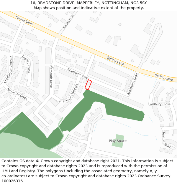 16, BRADSTONE DRIVE, MAPPERLEY, NOTTINGHAM, NG3 5SY: Location map and indicative extent of plot