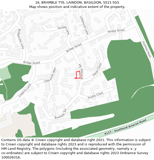 16, BRAMBLE TYE, LAINDON, BASILDON, SS15 5GS: Location map and indicative extent of plot