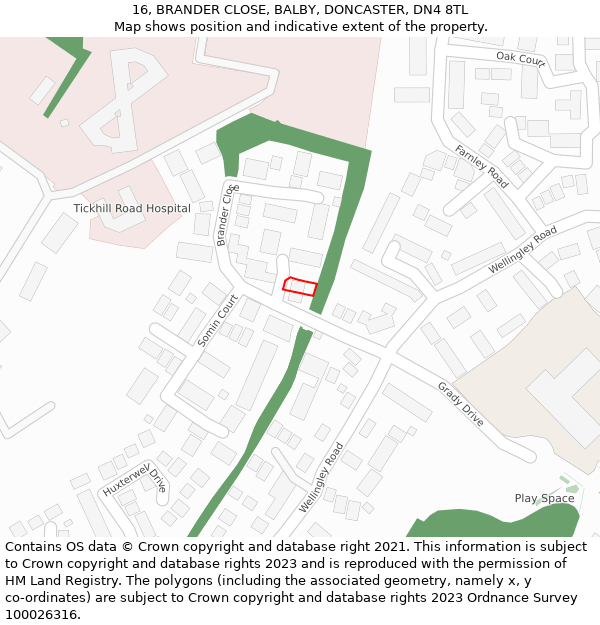 16, BRANDER CLOSE, BALBY, DONCASTER, DN4 8TL: Location map and indicative extent of plot