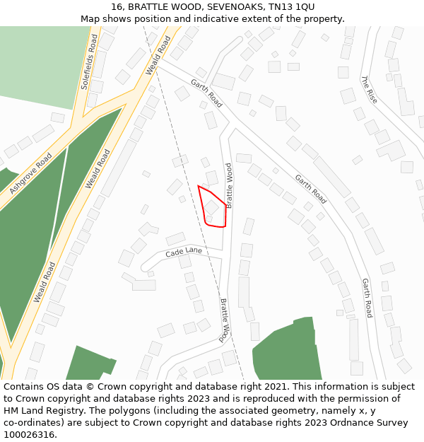 16, BRATTLE WOOD, SEVENOAKS, TN13 1QU: Location map and indicative extent of plot