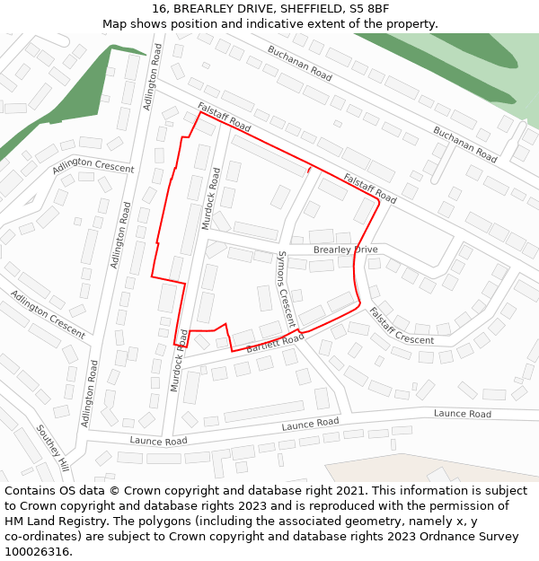 16, BREARLEY DRIVE, SHEFFIELD, S5 8BF: Location map and indicative extent of plot