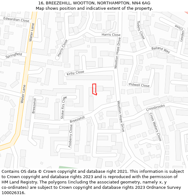 16, BREEZEHILL, WOOTTON, NORTHAMPTON, NN4 6AG: Location map and indicative extent of plot