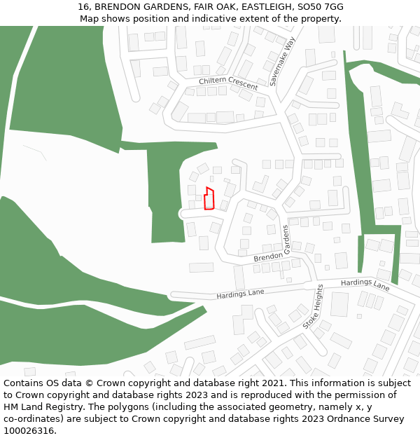 16, BRENDON GARDENS, FAIR OAK, EASTLEIGH, SO50 7GG: Location map and indicative extent of plot