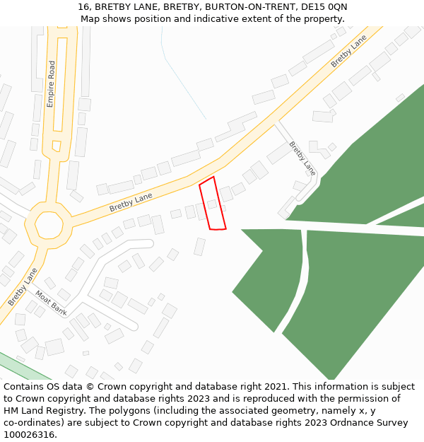 16, BRETBY LANE, BRETBY, BURTON-ON-TRENT, DE15 0QN: Location map and indicative extent of plot