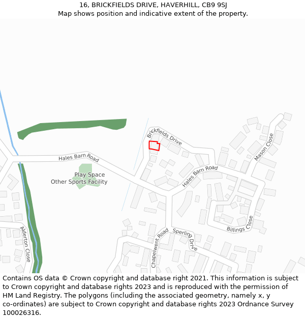 16, BRICKFIELDS DRIVE, HAVERHILL, CB9 9SJ: Location map and indicative extent of plot