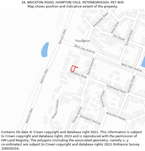 16, BRICKTON ROAD, HAMPTON VALE, PETERBOROUGH, PE7 8HS: Location map and indicative extent of plot