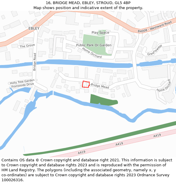 16, BRIDGE MEAD, EBLEY, STROUD, GL5 4BP: Location map and indicative extent of plot