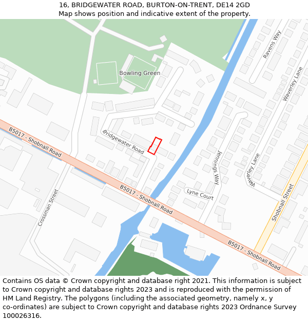 16, BRIDGEWATER ROAD, BURTON-ON-TRENT, DE14 2GD: Location map and indicative extent of plot